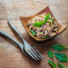 spicy minced meat salad, laab moo thai food