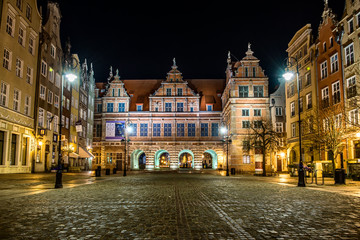 Gdańsk stare miasto nocą - obrazy, fototapety, plakaty