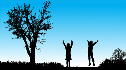 Vector silhouette of children.