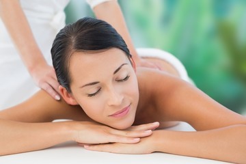 Obraz na płótnie Canvas Beautiful brunette enjoying a shoulder massage