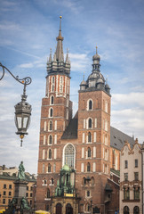 Fototapeta premium The St Mary church at the market in Krakow in Poland