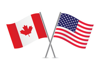 Fototapeta premium American and Canadian flags. Vector illustration.