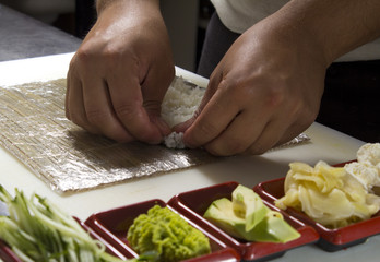 Making sushi roll