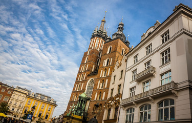Fototapeta na wymiar The St Mary church at the market in Krakow in Poland