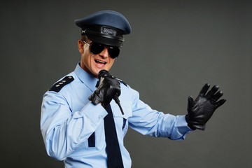 Karaoke with young policeman in uniform