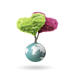 Small peaceful green planet ,tree on globe