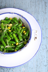 Salad with green beans and corn, in bowl,