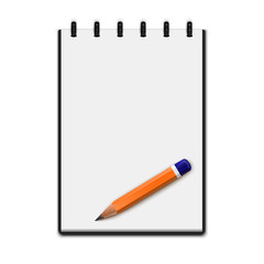 Realistic blank notepad with pencil