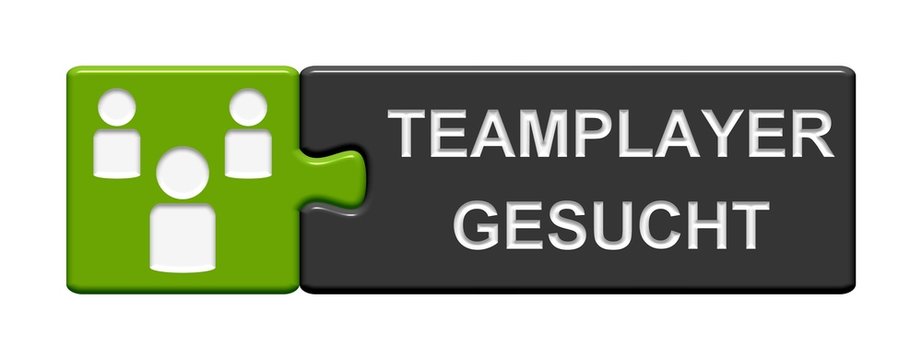 Puzzle-Button gr&uuml;n grau: Teamplayer gesucht