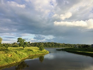 Summer evening by the River Volga in Russia