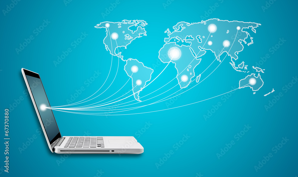 Aufkleber computer laptop with social network world map social networking
