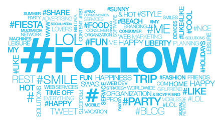 Follow text hashtag tweet words tag cloud illustration