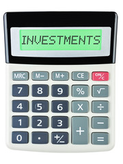 Calculator with Investments on display isolated on white