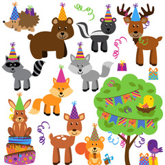 Obraz na płótnie Canvas Vector Collection of Birthday Party Forest or Woodland Animals