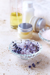 Obraz na płótnie Canvas Lavender Bath Salt and Natural Cosmetics