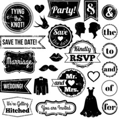 Vector Collection of Vintage Wedding Themed Badges and Stamps
