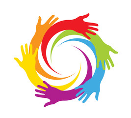 colored hands in a circle