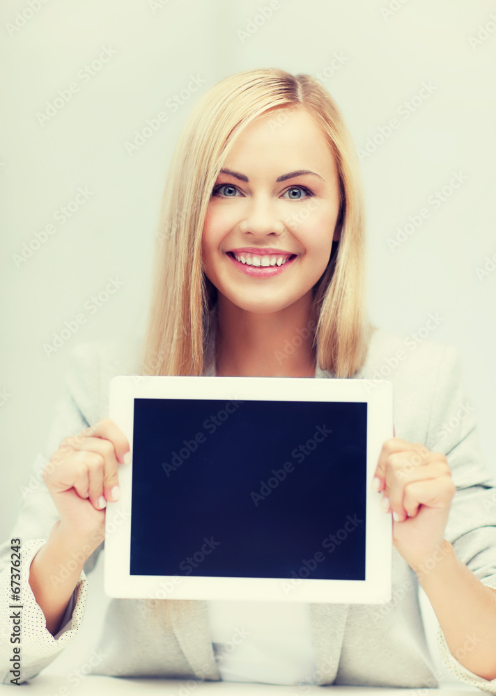 Poster woman with tablet pc