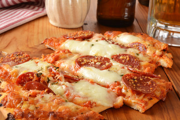 Flatbread garlic and pepperoni pizza