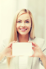 woman with blank business or name card