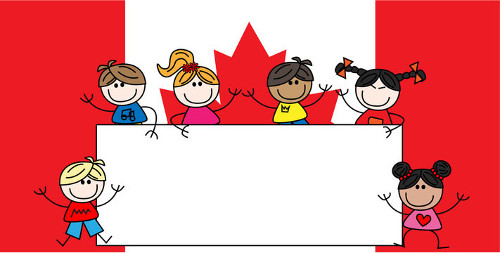 mixed ethnic children canadian flag