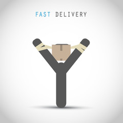 Cardboard box with a slingshot