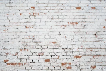 Photo sur Aluminium Mur de briques Mur de briques grunge blanc fissuré fond texturé taché vieux