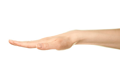 Female caucasian hand gesture isolated