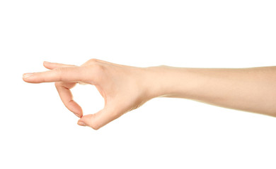 Female caucasian hand gesture isolated