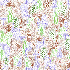 Seamless pattern with silhouettes of different plants