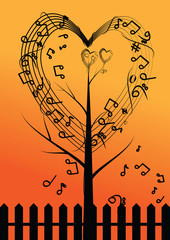 vector abstract musical tree and heart © zoneteen