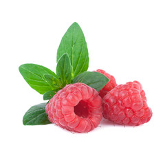 raspberries with mint leaf