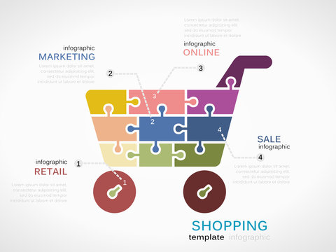 Shopping concept infographic template with shopping cart