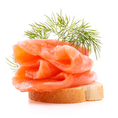 sandwich or canape with salmon on white background  cutout
