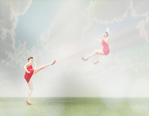 woman kick with violence herself