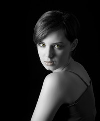 young woman with nice face on dark background