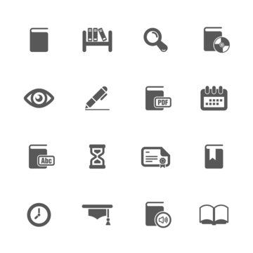 Books and library icons set.