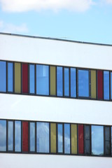 Modern office building with colored panes