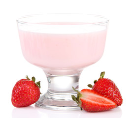 Delicious yogurt with berries isolated on white