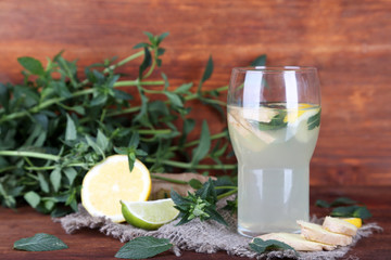Glass of cold tea with ginger