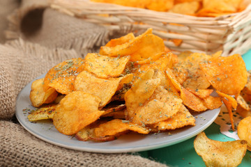 Homemade potato chips, close up