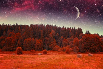 Fotobehang Baksteen herfst nacht infrarood fotografie. Elementen van deze afbeelding leveren