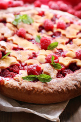 Tasty cake with berries close-up