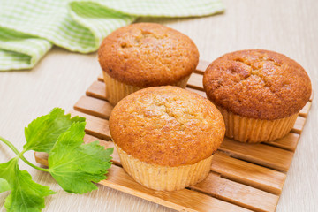 Banana cup cake on wooden plate