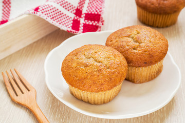 Banana cup cake on white dish