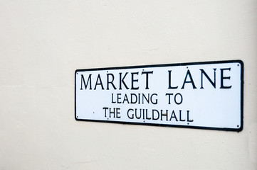 Sign for market lane, guildhall, Lavenham, UK