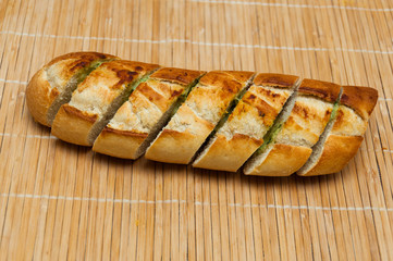 Garlic bread close up