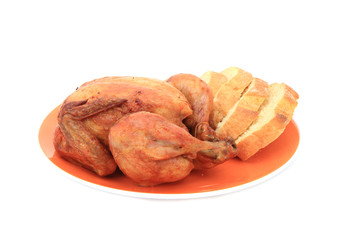 grilled chicken and bread isolated