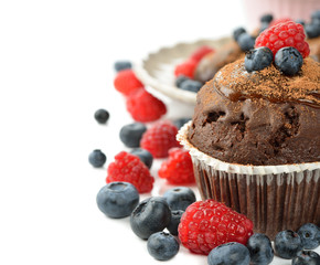 Chocolate muffin with berries