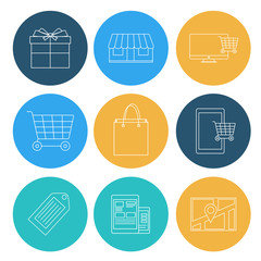 Flat lines shopping icons, ecommerce. Elements for web and mobil